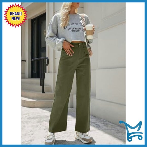 High Waisted Wide Leg Cargo Pants Elastic Denim Hiking Joggers - Picture 5 of 7